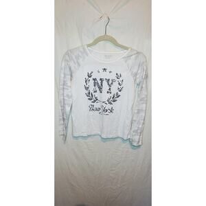 Girls White NY Glitter Long Sleeve Shirt Top Size XL